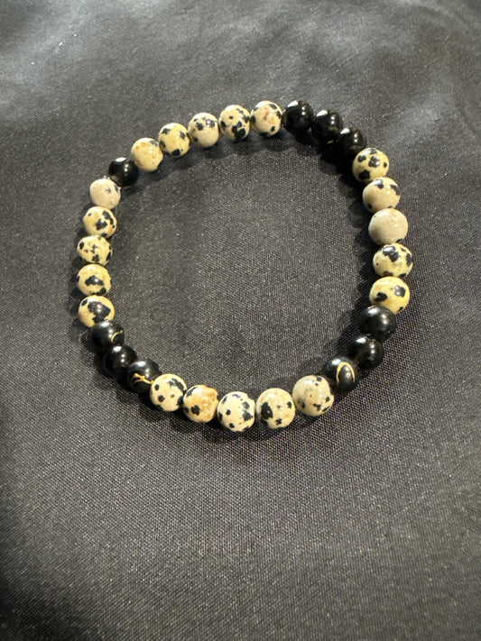🖤🐾 Dalmatian Jasper & Black Onyx Bracelet